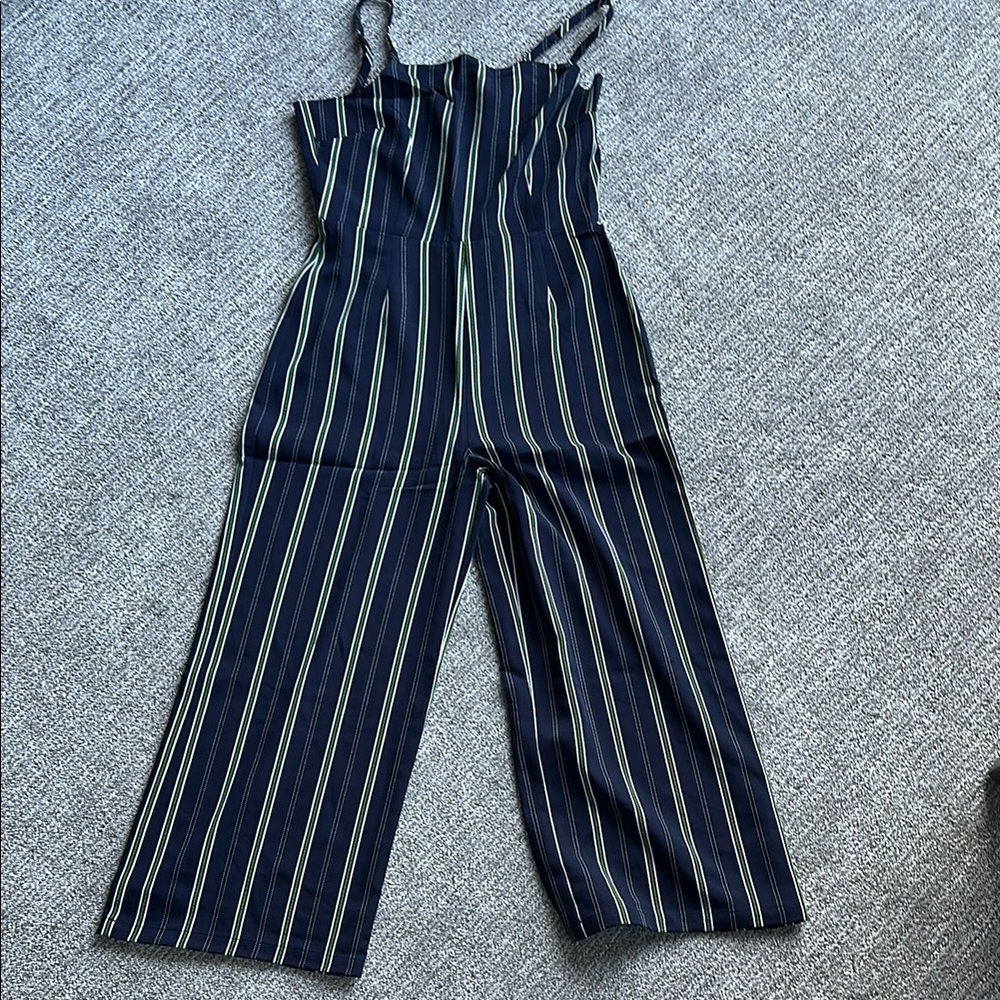 Cupcakes & Cashmere Blue and White Striped Jumpsuit